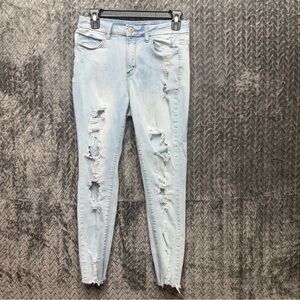 Rue21 Curvy High Rise Ankle Jegging Jeans Women's Size 8 Blue Distressed Fringed